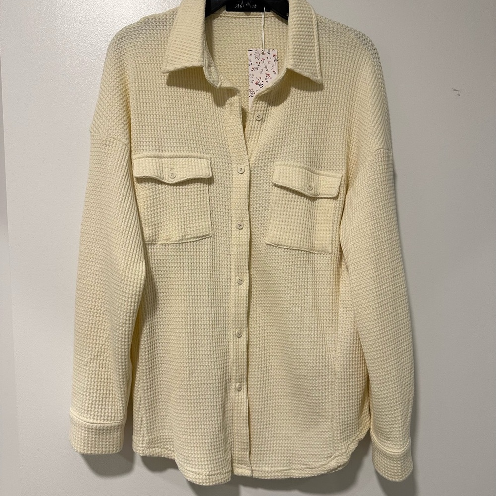 NWT Cream Waffle Button Down Shirt - Picture 3 of 7